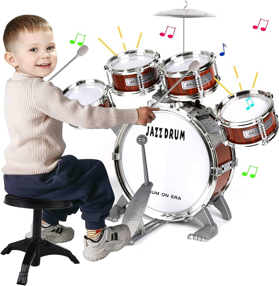 Kids Drum Set for Toddlers 1-3 3-5 - Musical Instruments Toys Drum Kit 9 Pcs with Stool, Birthday... | Amazon (US)