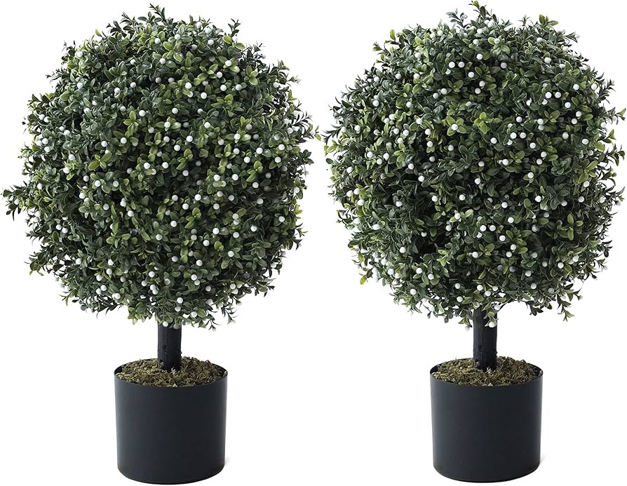 CAPHAUS Artificial Boxwood Topiary Ball Tree Set of 2, Artificial UV Resistant Bushes, Faux Potte... | Amazon (US)