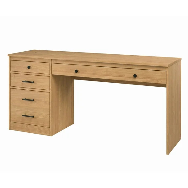 Linon Vaughan Computer Desk with File Cabinet and 3 Drawers, 65" Wide, Matte Maple Finish | Walmart (US)