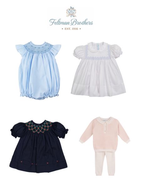 Heirloom outfits from Feltman Brothers. I love smocked dresses and bubbles #babyoutfit #babychrismas #holidaydress #heirloom #smocked #bubble #feltmanbrothers