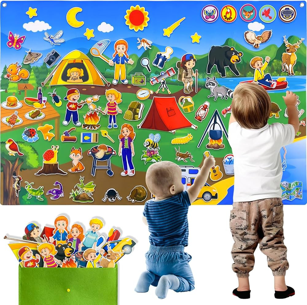 Camping Theme Felt Story Board Set,44 * 28in Flannel Board for Wall,65 Felt Pieces,Theme Story Pr... | Amazon (US)