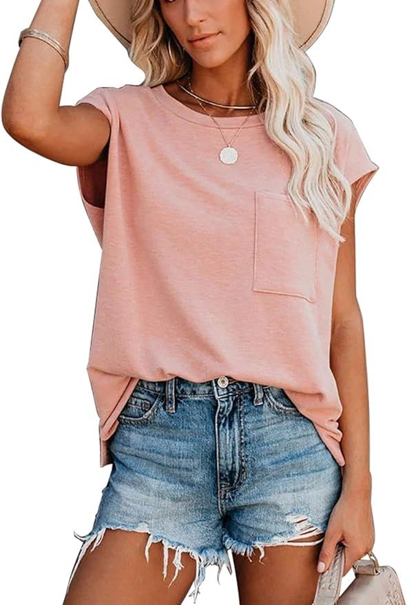 ANCAPELION Women’s Casual Summer Shirt Short Sleeve Round Neck T-Shirt Basic Tee Tunic Top Fit ... | Amazon (US)