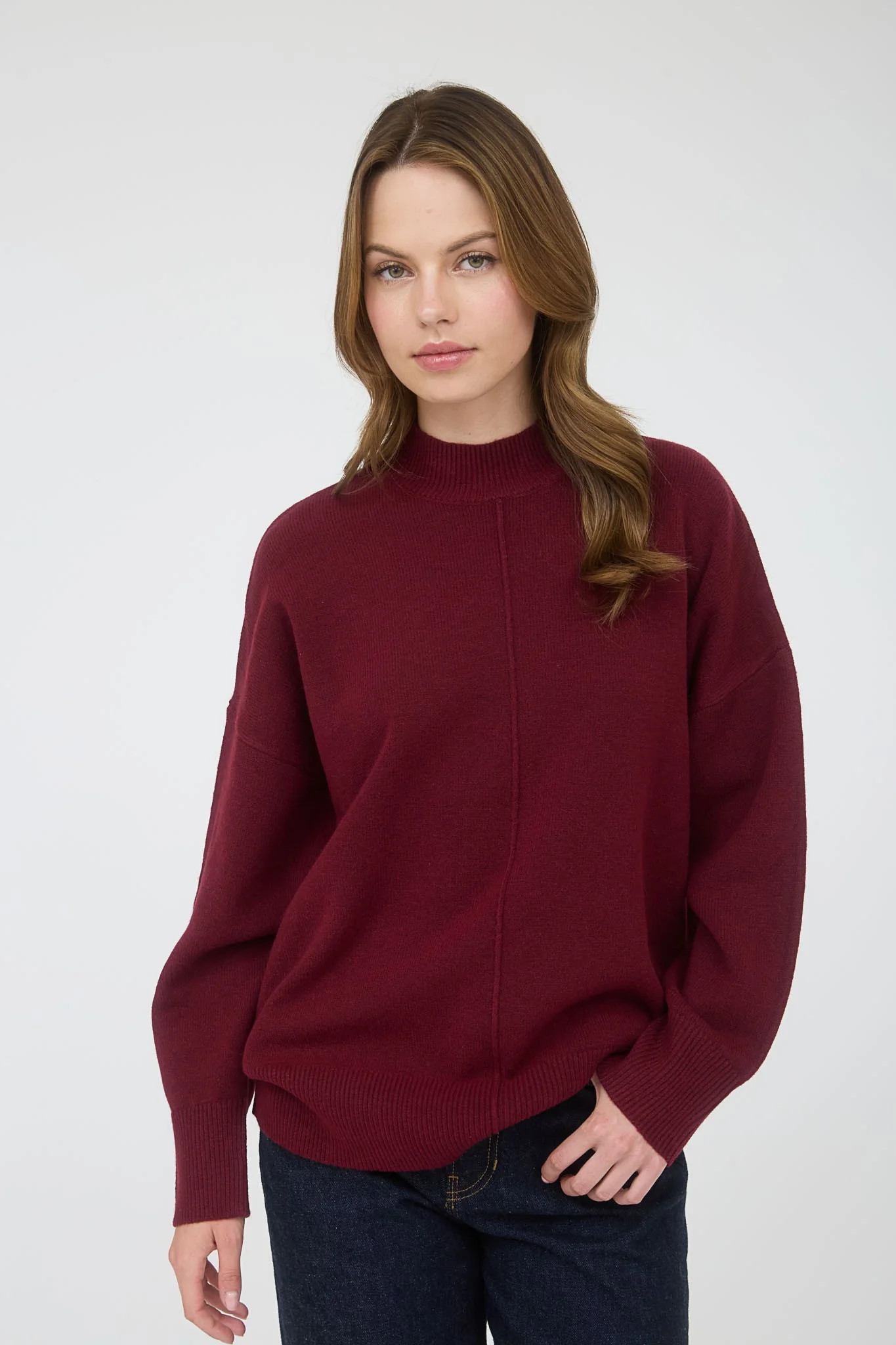 Burgundy Front Seam Mock Neck Sweater | PinkBlush Maternity