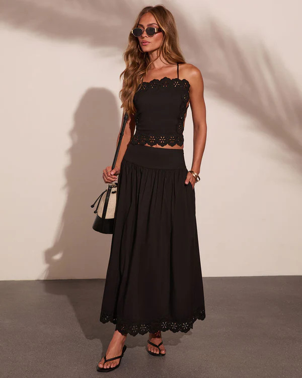 Easy Poise Floral Eyelet Maxi Skirt | VICI