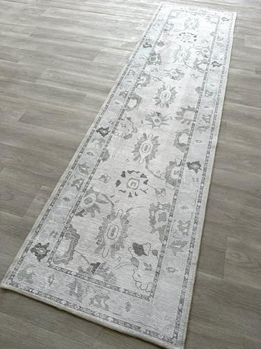 Fame Living Cream Beige Oushak Runner Rug, Modern Runners, Vintage, Turkish, Eclectic, Floral, Pastel, Washable, Runner for Hallway, Kitchen, Bedroom, Bathroom, 2'5"x9'8" | Amazon (US)