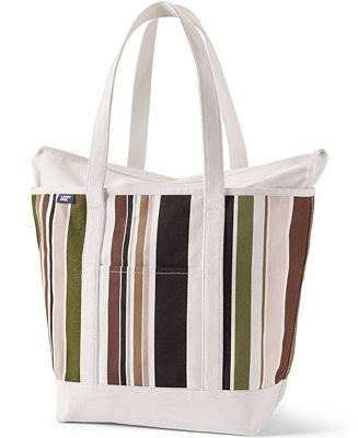 Large Print 5 Pocket Zip Top Long Handle Canvas Tote Bag | Macy's