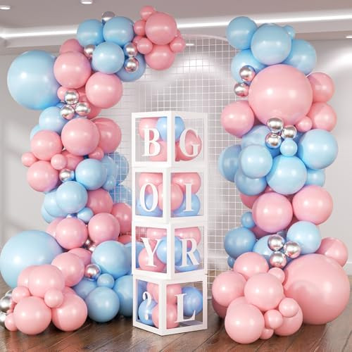 HKYOOD 140Pcs Gender Reveal Balloon Garland Arch Kit - Pink and Blue Balloons Silver Latex Balloon for Boy or Girl Gender Reveal Decorations Birthday Party Baby Shower Celebration Anniversary (No Box) | Amazon (US)