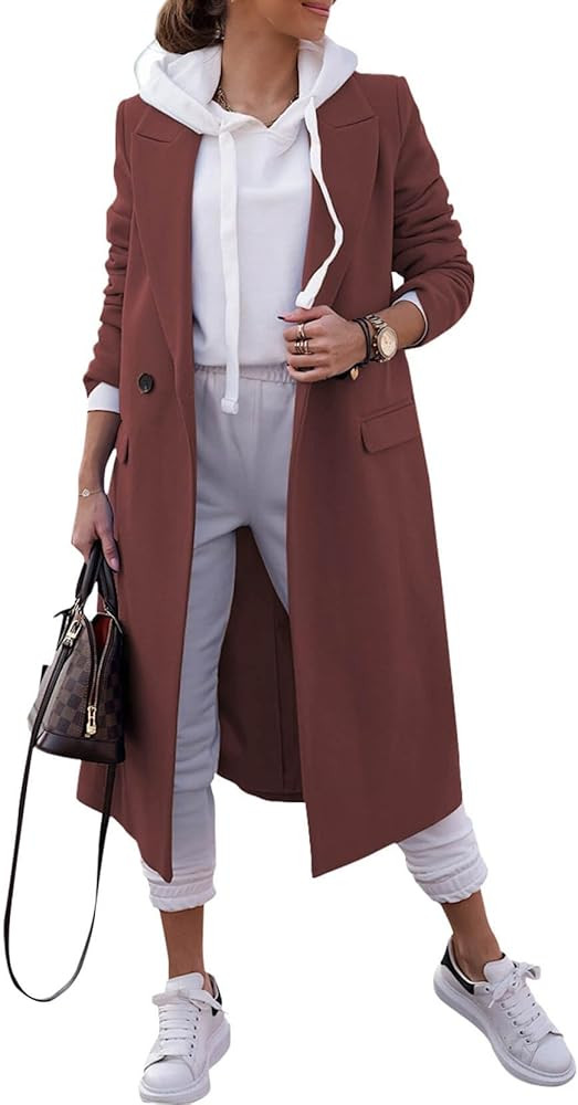 Zwurew Women's Double Breasted Pea Coat Winter Notched Lapel Collar Wool Blend Long Trench Coat J... | Amazon (US)