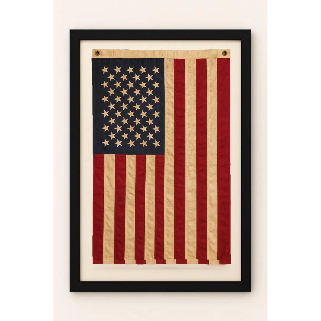 Large Vertical Framed Vintage American Flag Real Cotton Embroidered Aged US Flag Vertical Hanging... | Etsy (US)