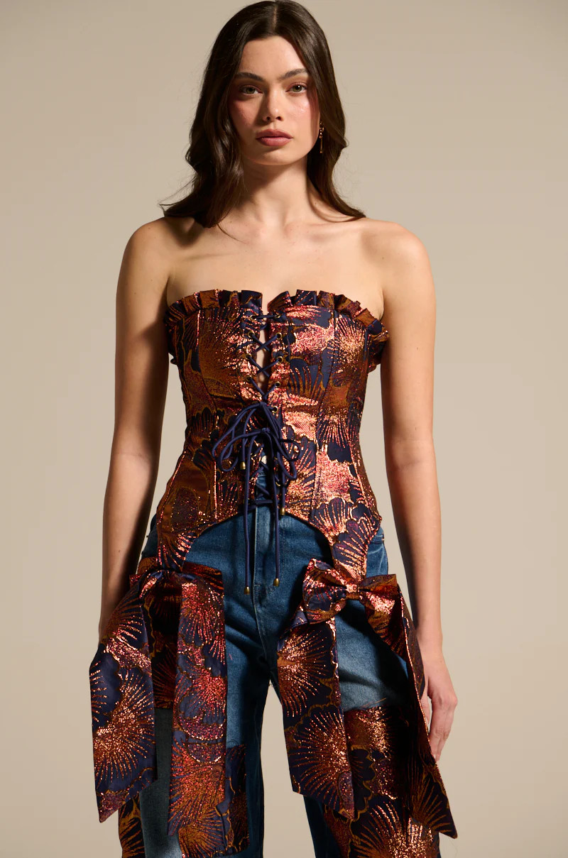 ELEGANT VIBES BROCADE CORSET TOP | AKIRA