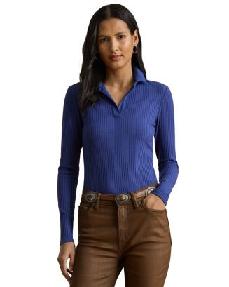 Rib Knit Long Sleeve Polo Top | Bloomingdale's (US)