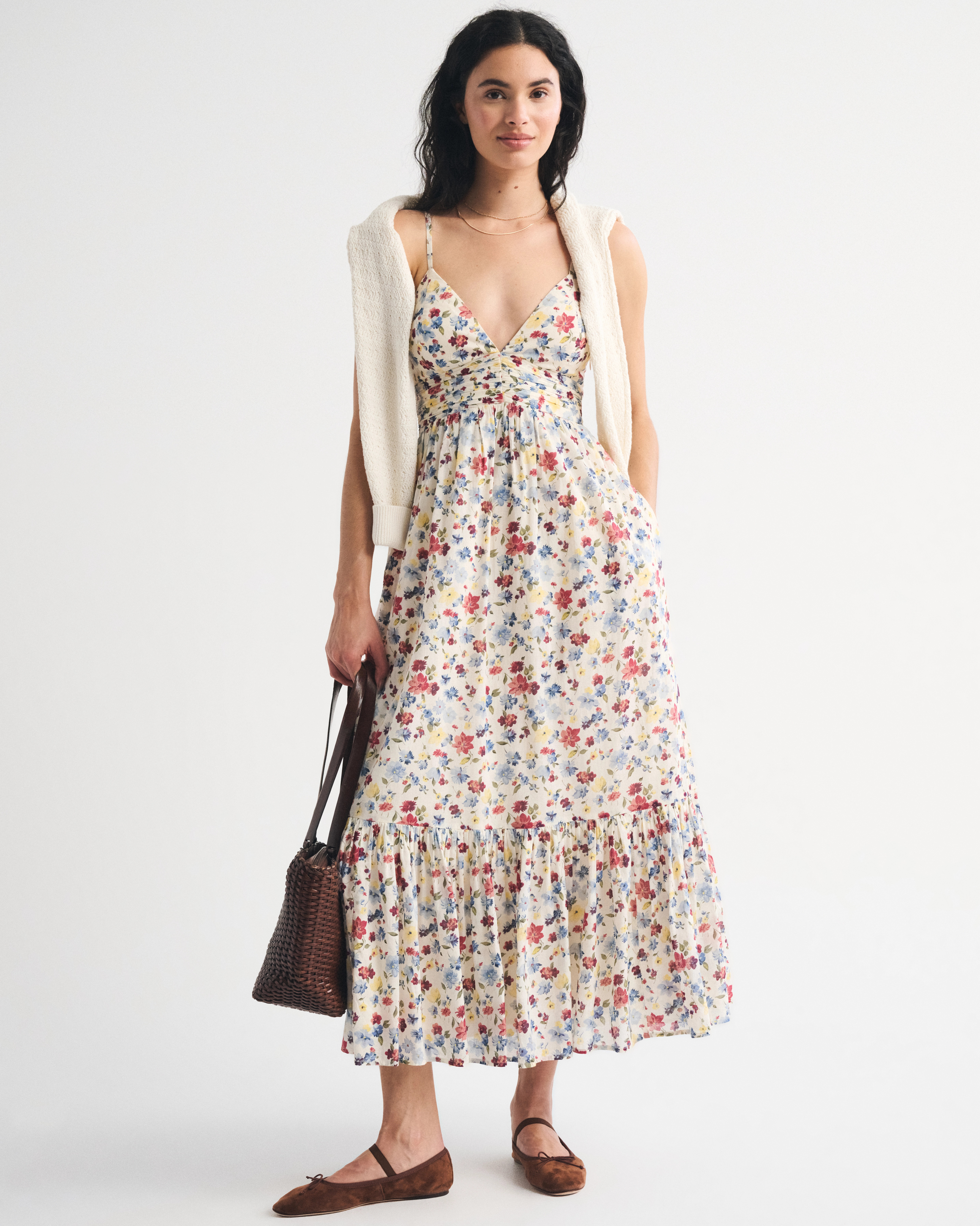 Bra-Free Tie-Back Flowy V-Neck Maxi Dress | Abercrombie & Fitch (US)