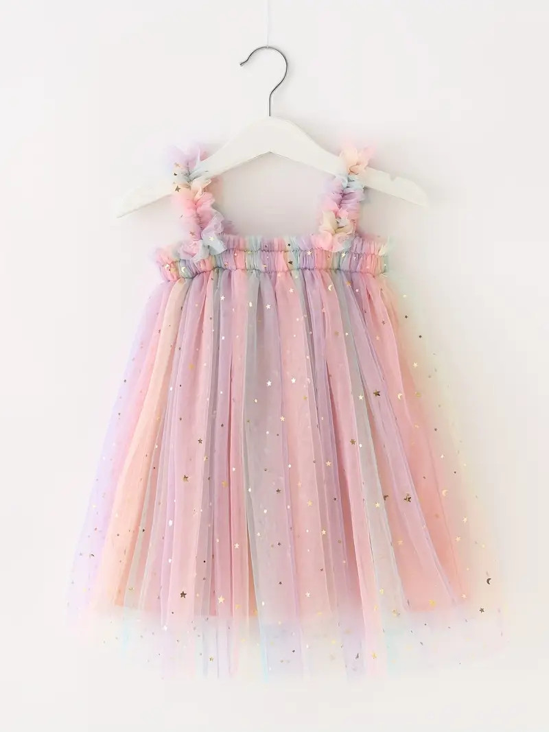Toddler Girls Sequin Stars Moon Frill Trim Shirred Rainbow Color Mesh Princess Puffy Cami Dress F... | Temu Affiliate Program