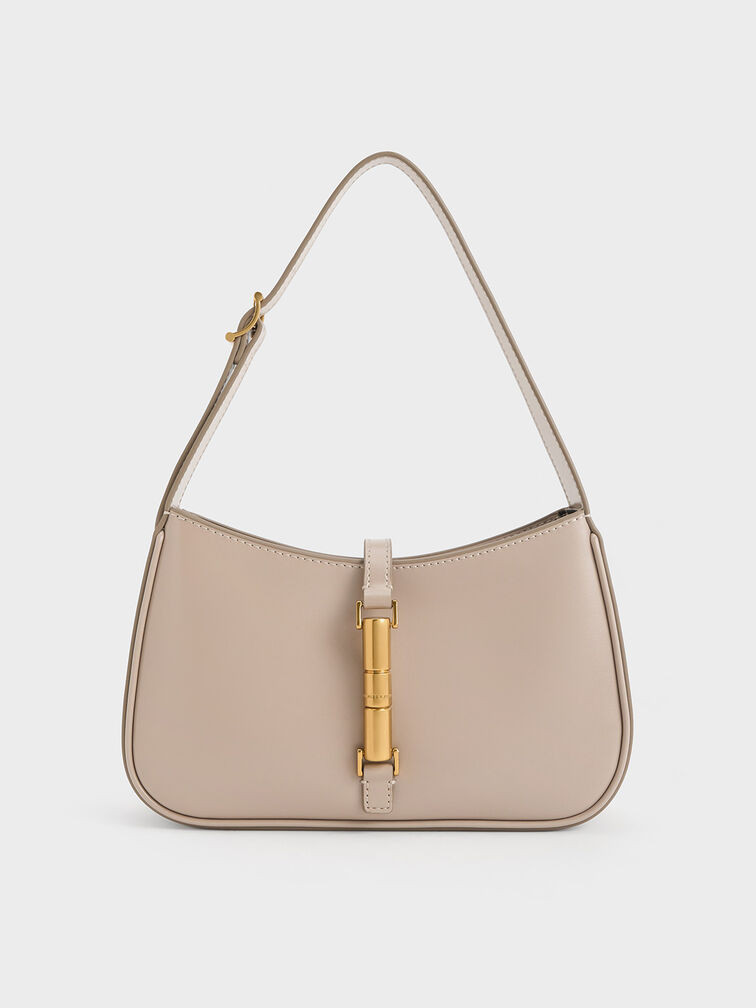 Cream Cesia Metallic Accent Shoulder Bag | CHARLES & KEITH | Charles & Keith US