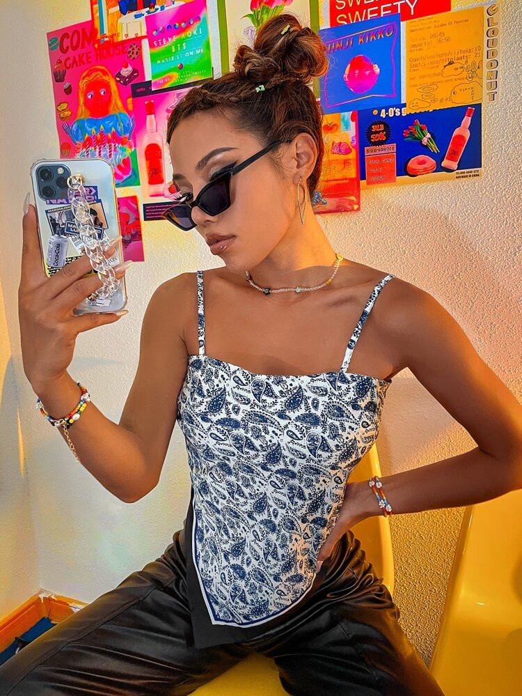 Allover Paisley Tie Back Cami Top | SHEIN