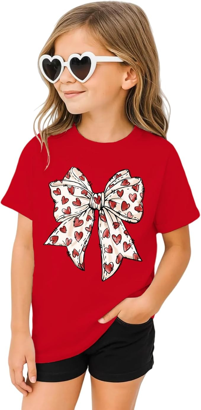 SANIXJOO Toddler Baby Girls Valentine's Day Heart Bow T-Shirts Retro Graphic Hearts Kids Valentie... | Amazon (US)