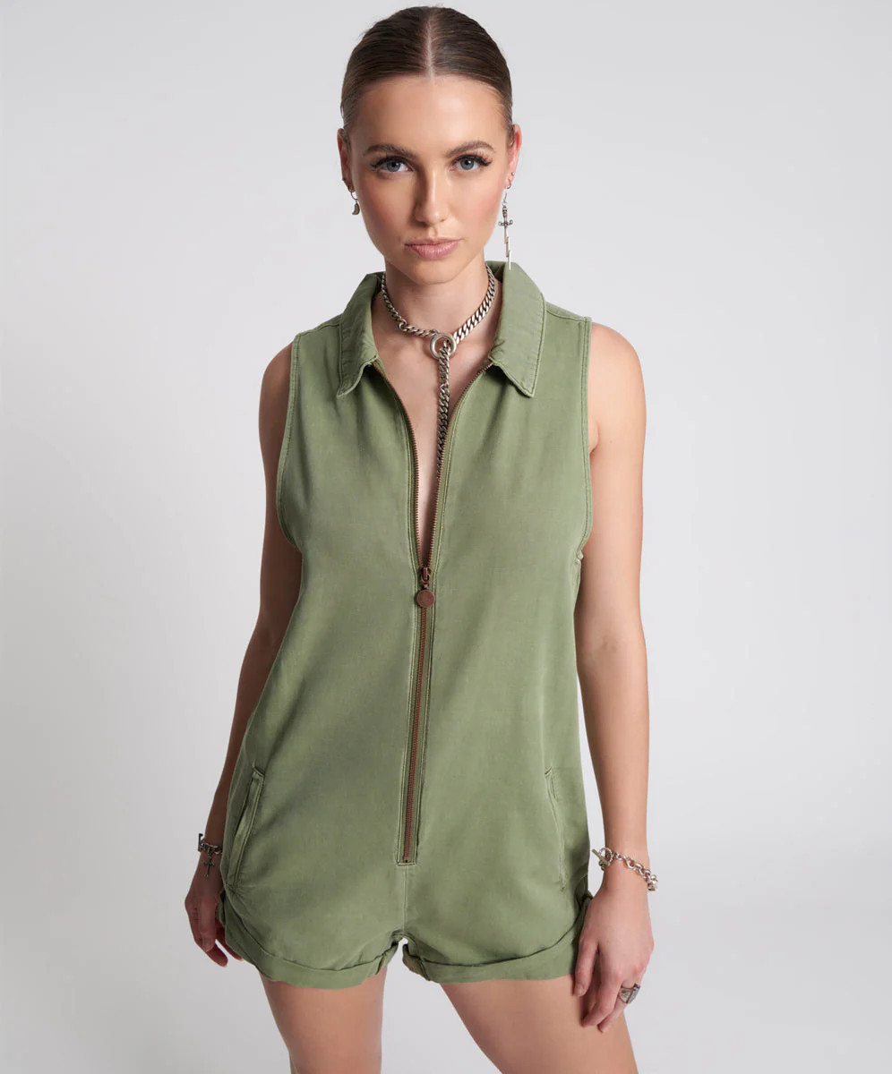 Braxton Mini Utility Jumpsuit - Super Khaki | One Teaspoon | OneTeaspoon