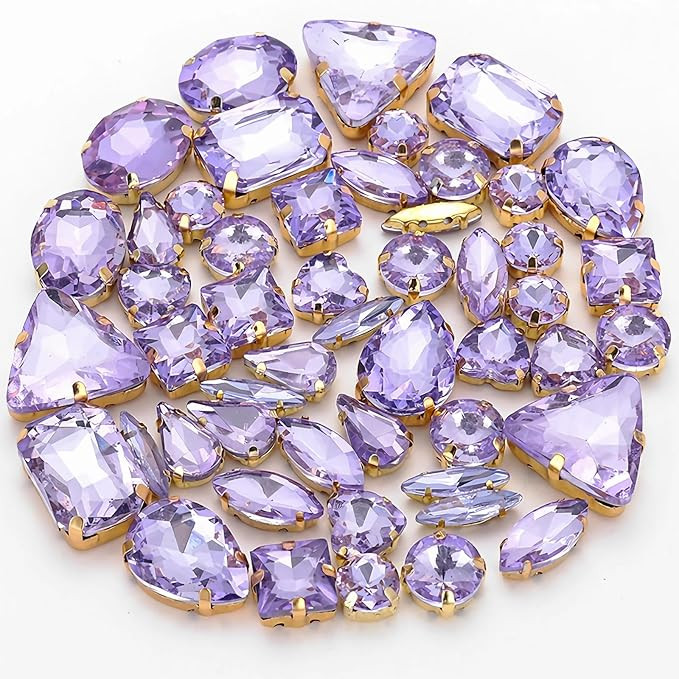 Sew On Rhinestones 50 Pcs Large Crystal Glass Gems Mixed Shapes Metal Flatback Prong Setting Sew ... | Amazon (US)