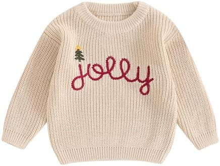 Lesimsam Toddler Baby Boy Girl Christmas Outfit Embroidery Knit Sweater Oversized Knitted Sweatsh... | Amazon (US)