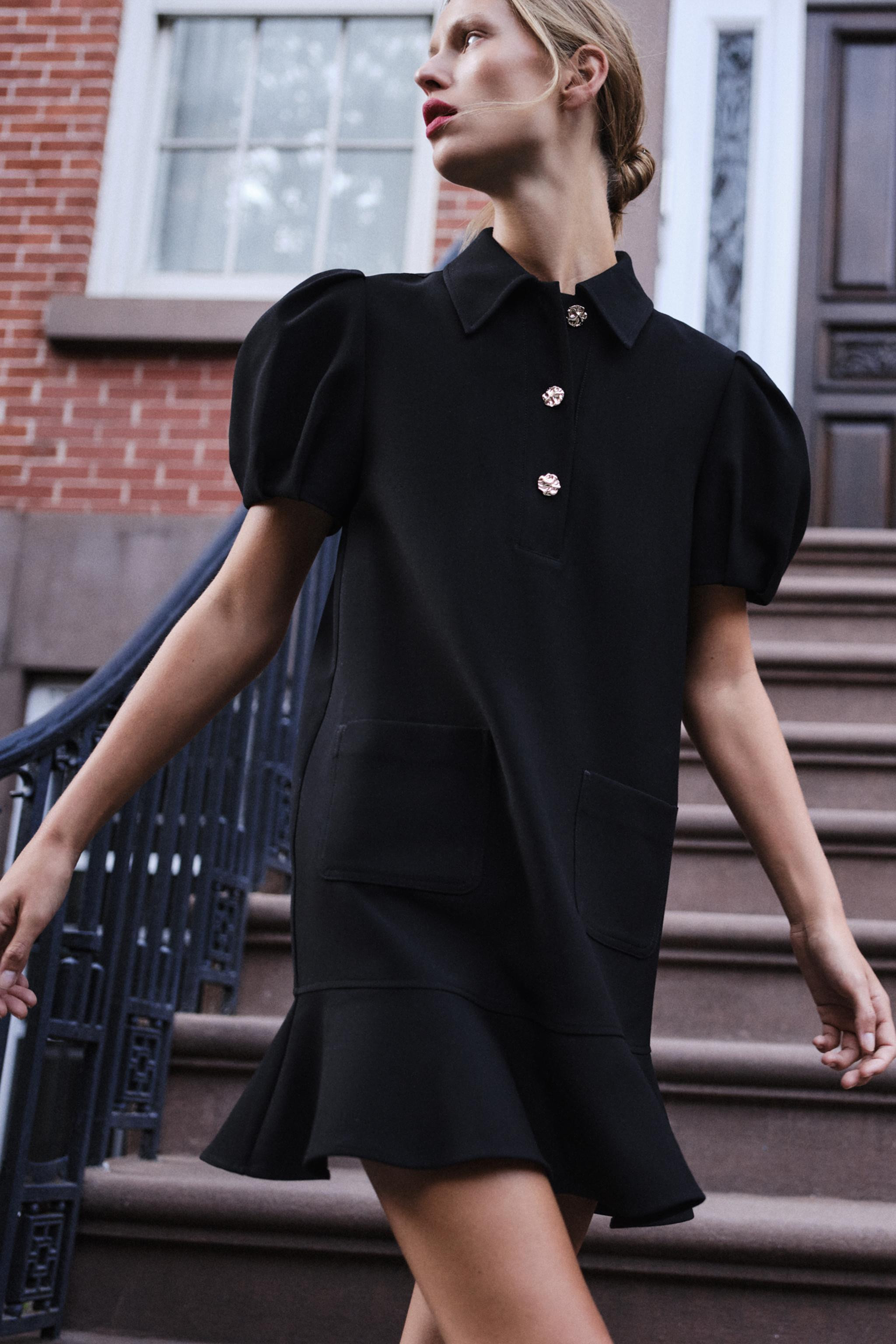 PLEATED SLEEVE SHORT DRESS | Zara US