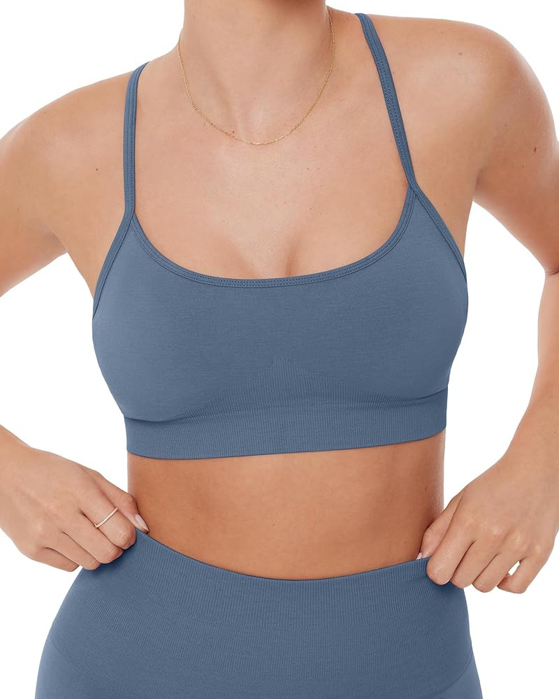Seamless Sports Bra Women | Sculpting Removable Pads Medium Support Running Yoga Workout Bras | S... | Amazon (US)