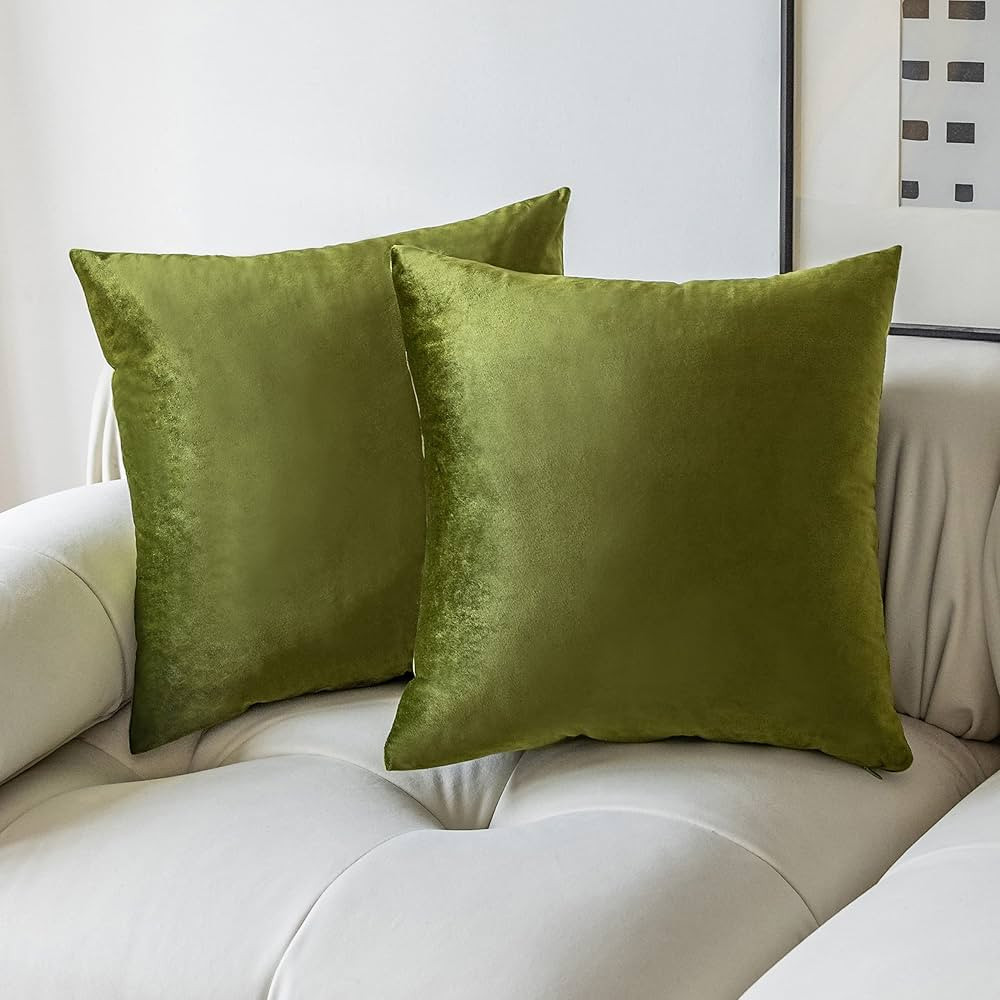 Demetex 18x18 Pillow Covers Green Soft Velvet Throw Pillows for Couch Square Decorative Olive Acc... | Amazon (US)