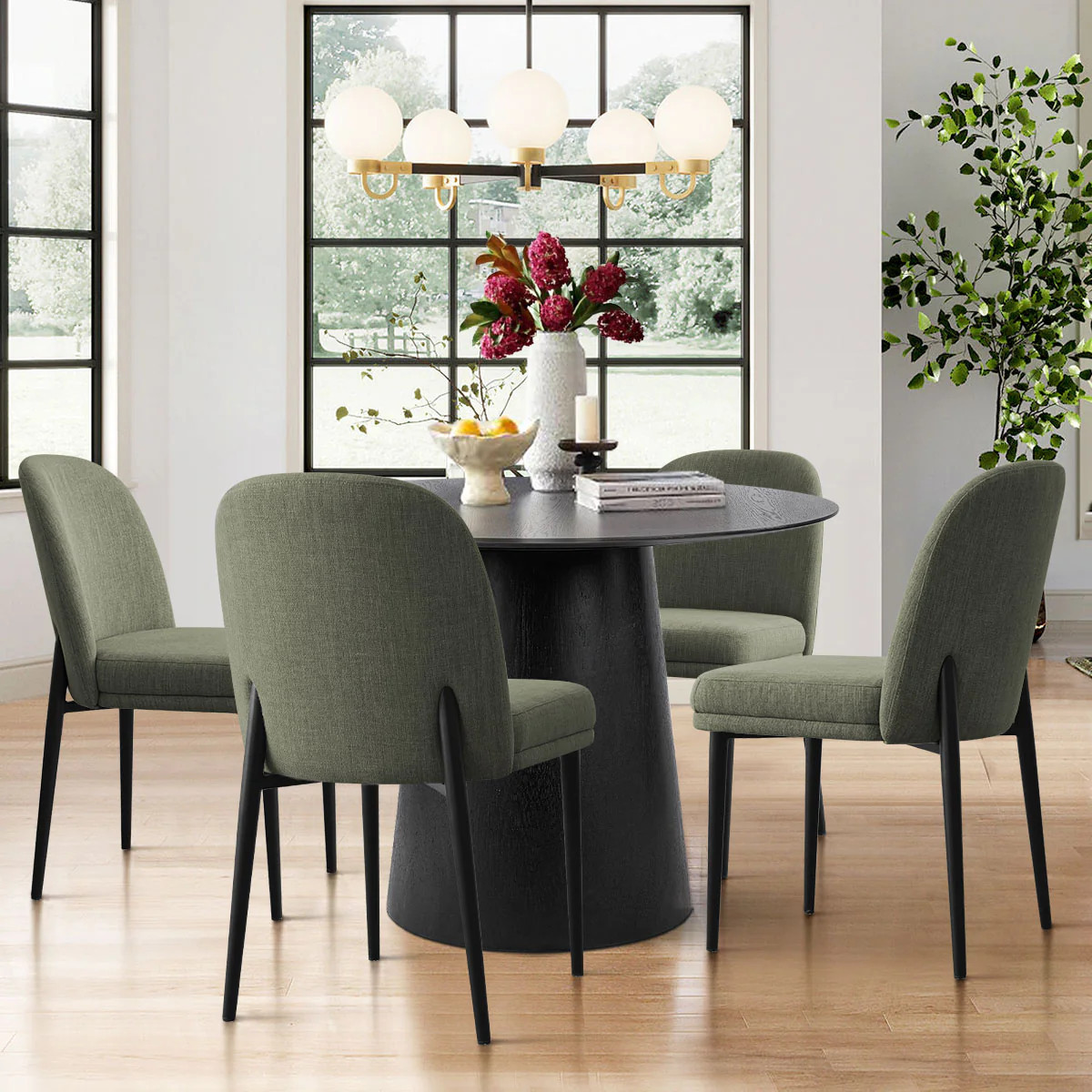 5-Piece Round Dining Table Set with 4 Blend Upholstered Chairs-Maison Boucle | Shop Simon