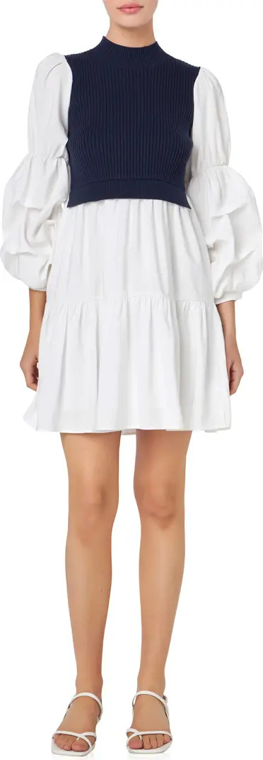 Mixed Media Long Sleeve Tiered Dress | Nordstrom