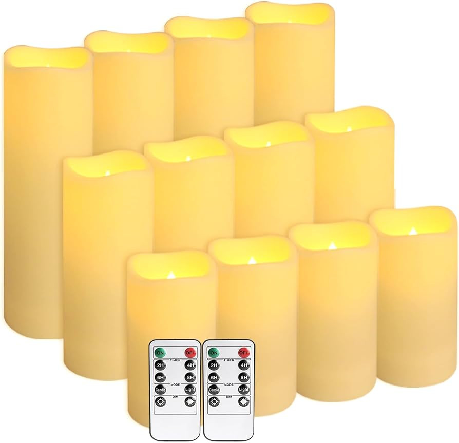 12-Pack LED Flameless Candles with Remote Control - Battery Operated, Timer, Dimmable, 3D Flame F... | Amazon (US)