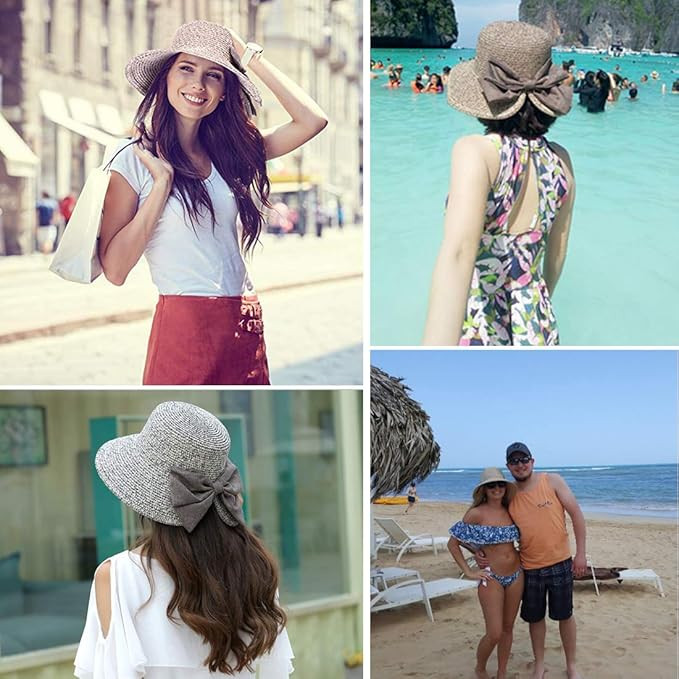 Muryobao Women Straw Hats Wide Brim Foldable Packable Roll up Cap Summer UV Protection Beach Sun ... | Amazon (US)