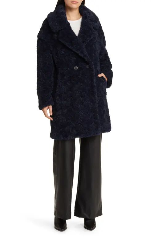 bcbg Longline Double Breasted Faux Fur Coat in Sapphire at Nordstrom, Size Small | Nordstrom