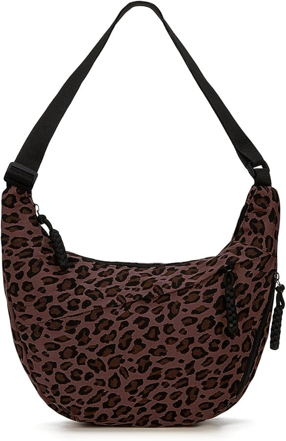 Leopard Purse for Women Crescent Crossbody Bags Nylon Luna Moon Dumpling Bag Leopard Print Crossb... | Amazon (US)