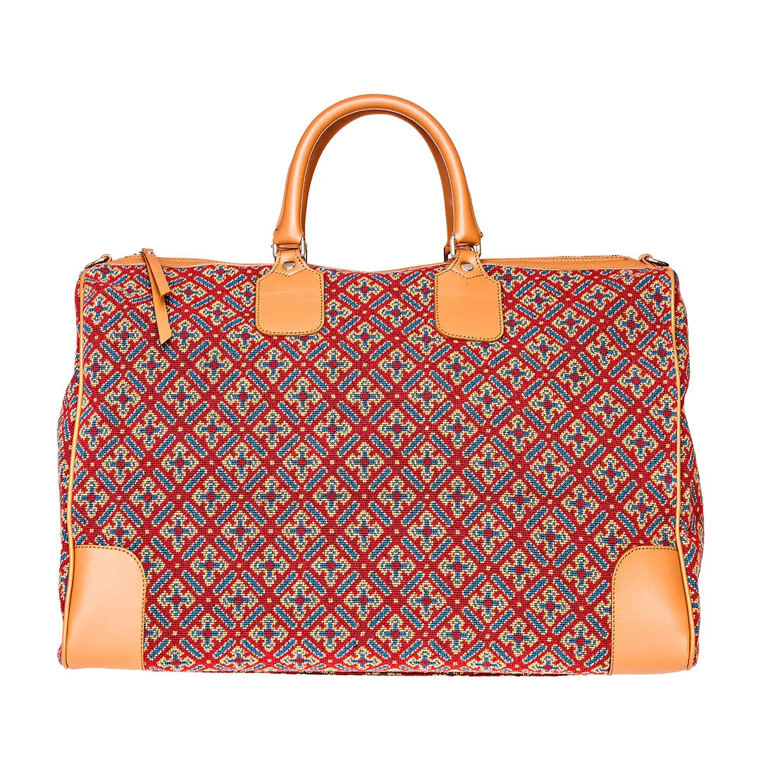 Cuenca Red Needlepoint Weekender | Over The Moon