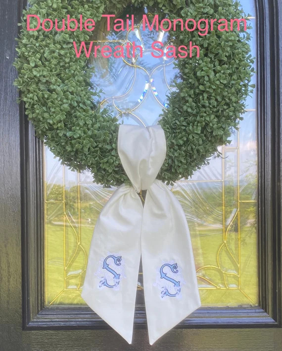 Wreath Sash with Monogram, Wreath Bow, Monogram Front Door, Housewarming Gift, Wedding Decor, Bri... | Etsy (US)