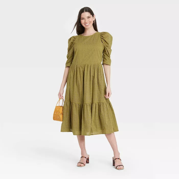 Women's Elbow Sleeve Eyelet Dress - A New Day™ | Target