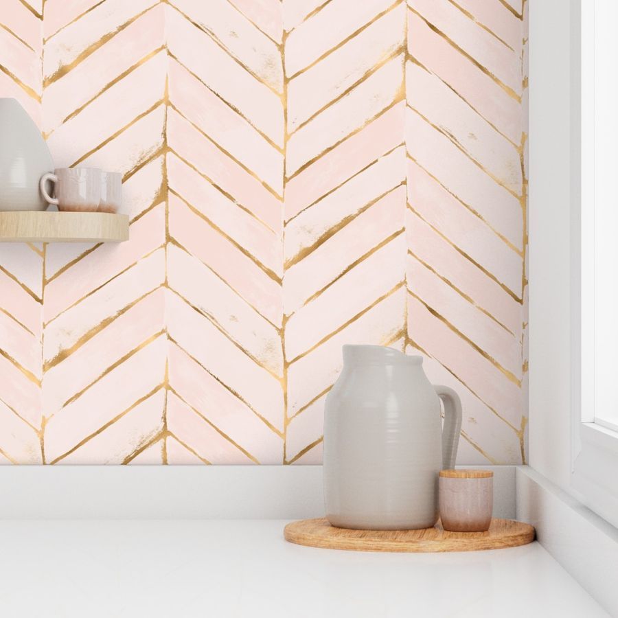 chevron painted - blush   gold - peachy Wallpaper bycrystal_walen119USD2030-01-01$119.00Or 4 inte... | Spoonflower