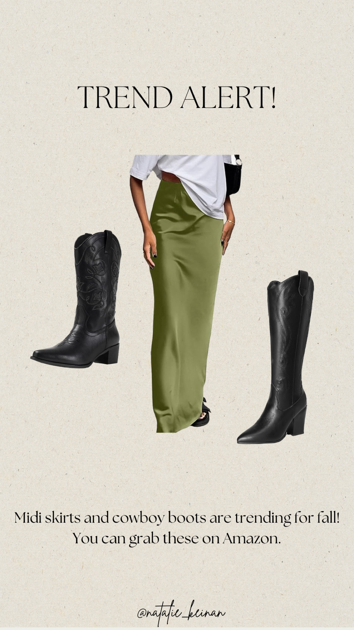 Midi skirts and cowboy boots are trending! Satin midi skirt from Amazon, black cowboy boots

#LTKSeasonal #LTKshoecrush #LTKsalealert