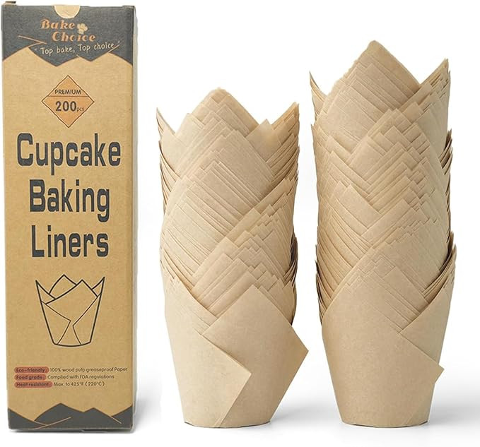Nordic 75GSM Paper 200pcs Natural Tulip Cupcake Liners for Baking Cups, Unbleached EU Parchment p... | Amazon (US)
