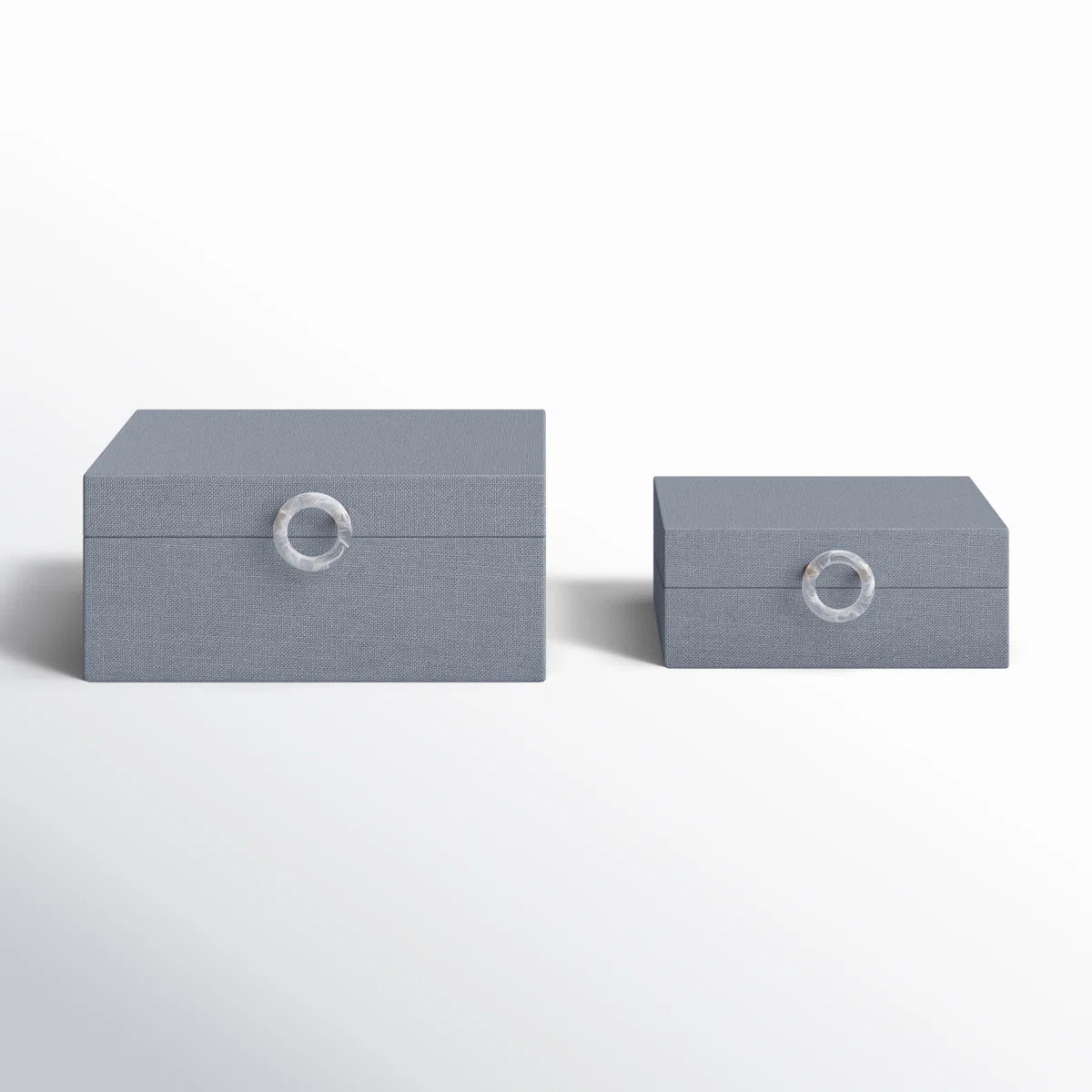 Modern Wood and Velvet Storage Boxes with Decorative Circular Pull - Set of 2 | Wayfair North America