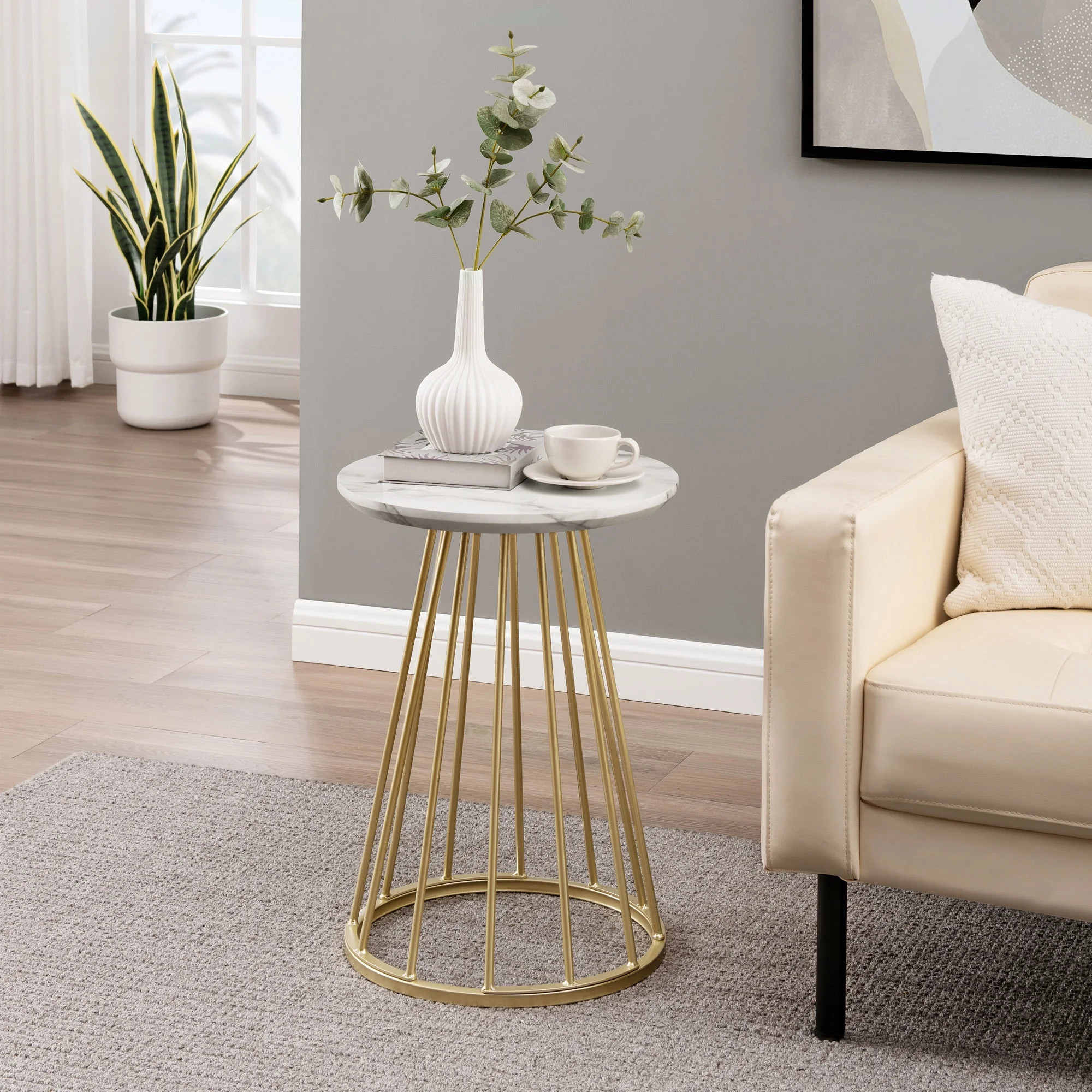 Walker Edison Modern 16" Accent Table with Metal Cage Base, White Marble | Walmart (US)