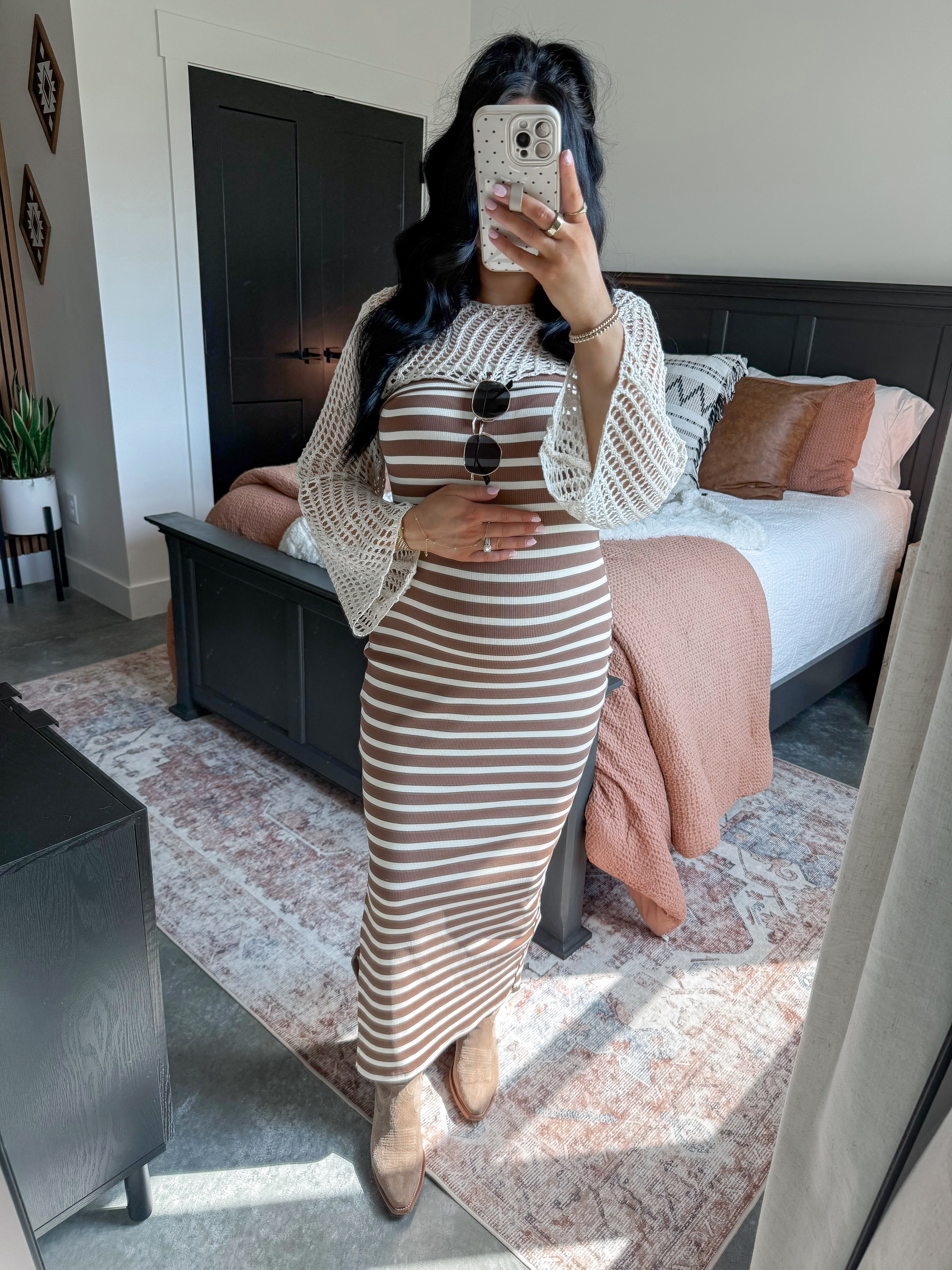 Bump Friendly Western Outfit for Spring 🤍

Dress - small (has great stretch & is very bump friendly!),
Knit Shrug - medium

Love this neutral western look for spring! This striped maxi dress does come in a ton of color options and the fit is so flattering! I styled it with this knit shrug which is so breathable for those warmer temps that are headed our way. 👏🏼 Finished the look with my favorite Tecovas cowgirl boots and some amazon sunglasses! Perfect for any upcoming country concerts or festivals that you may have. 🤎

 

 #LTKFestival #LTKootd #LTKBump