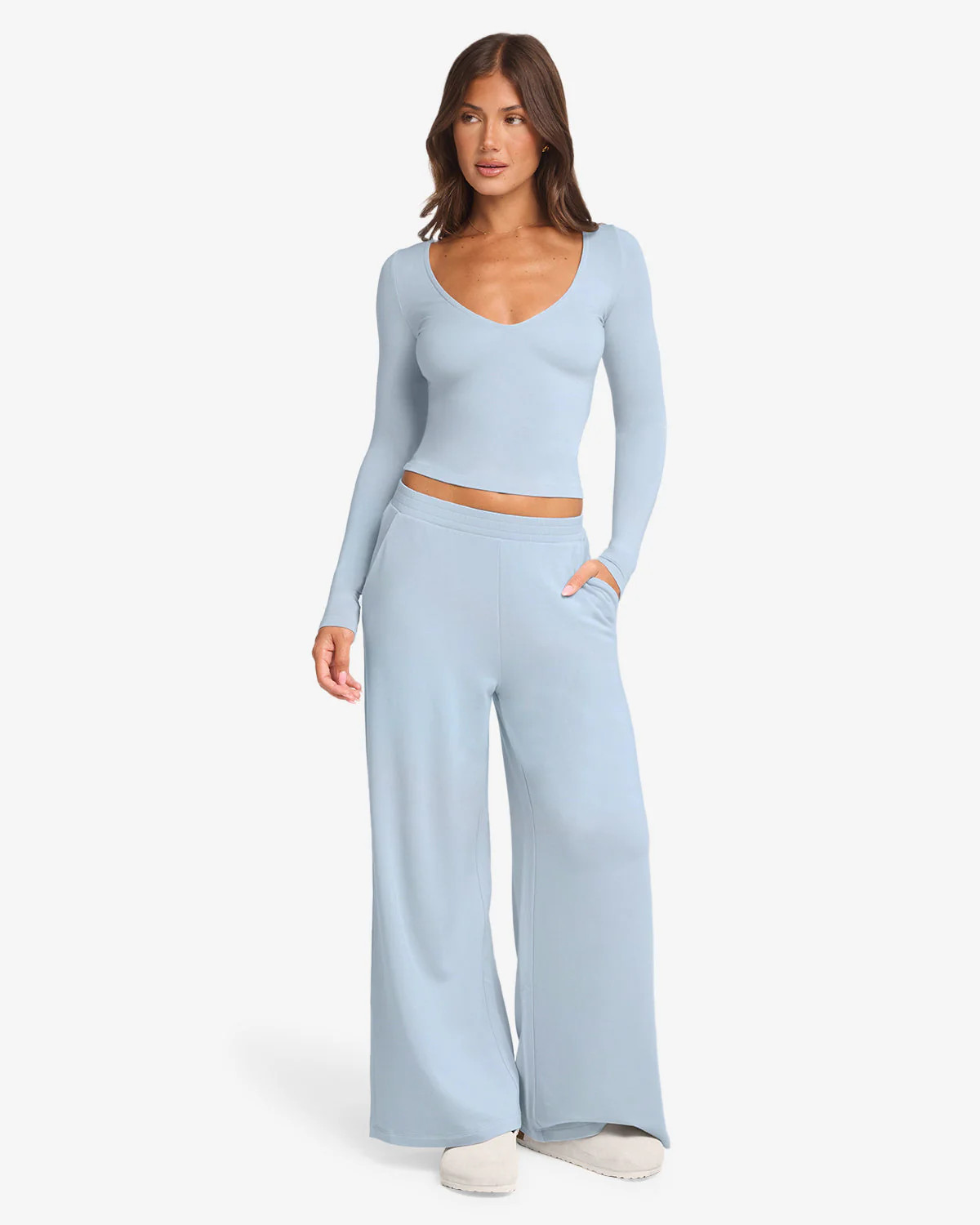 Everyday Wide Leg Pant | Dusty Blue | Crop Shop Boutique US