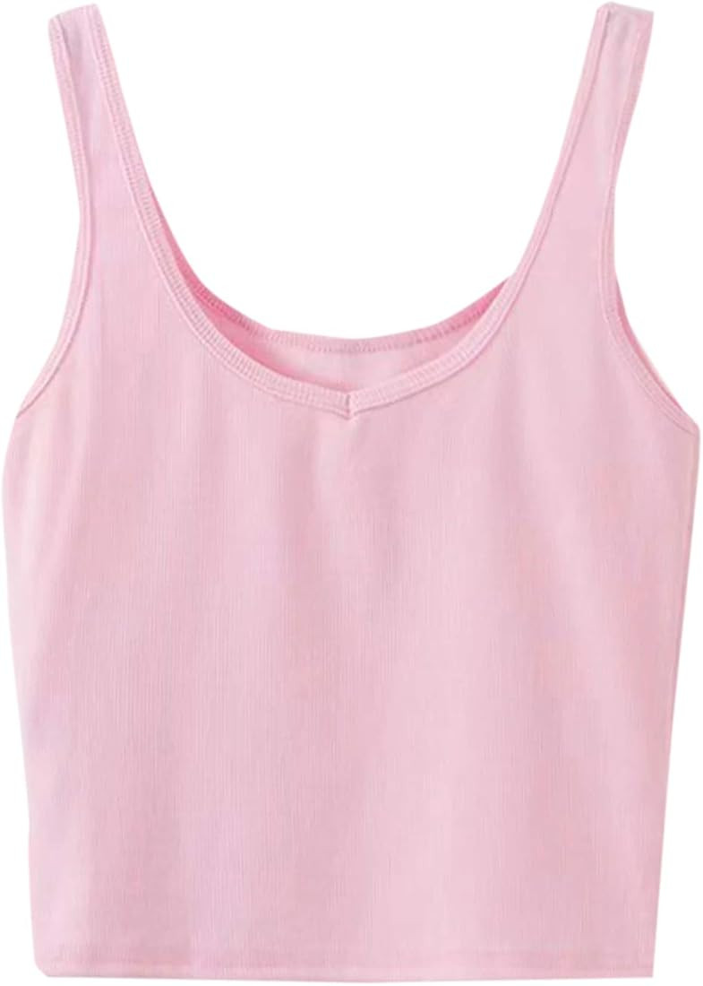 SweatyRocks Women's Sleeveless Casual Ribbed Knit Shirt Basic Crop Tank Top | Amazon (US)