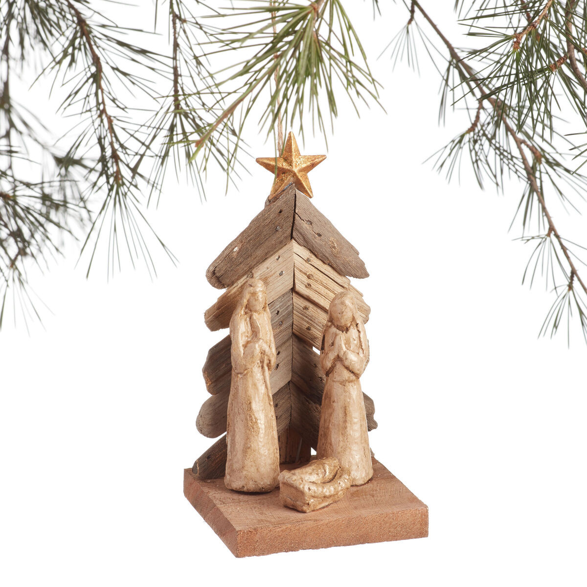 Driftwood and Paper Pulp Nativity Scene Ornament in Brown/Gold/Beige by World Market | World Market