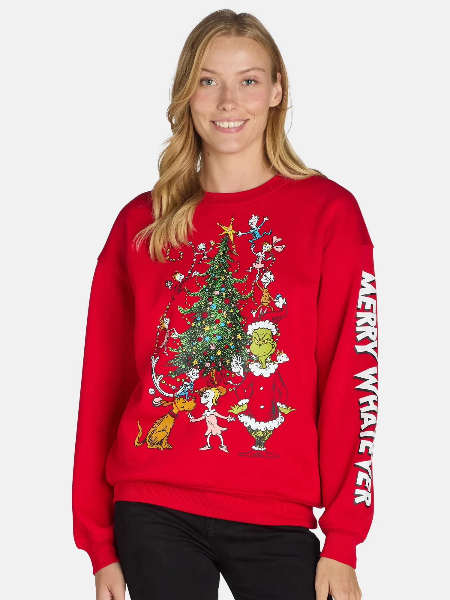 Dr Seuss Women’s Grinch Light-Up Christmas Tree Graphic Sweatshirt, Sizes XS-XXL | Walmart (US)