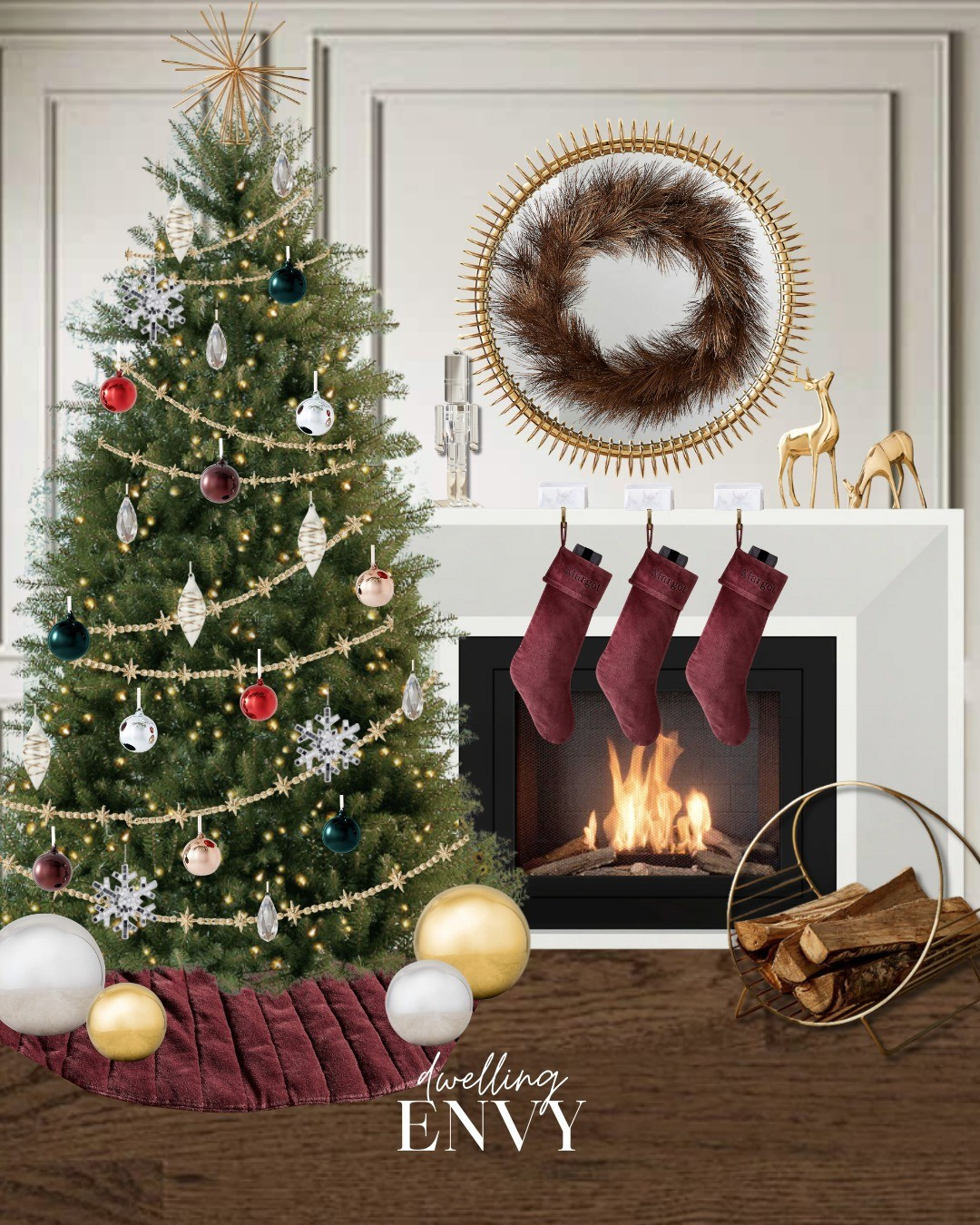 Luxury Glam style Christmas Decor.  Holiday look with a high end feel!Characterized by jewel tones, metallics and mirrored surfaces to reflect light.

#LTKHoliday #LTKHome #LTKSeasonal