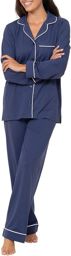 PajamaGram Pajama Set For Women - Pajamas Women Jersey Boyfriend, 100% Cotton | Amazon (US)