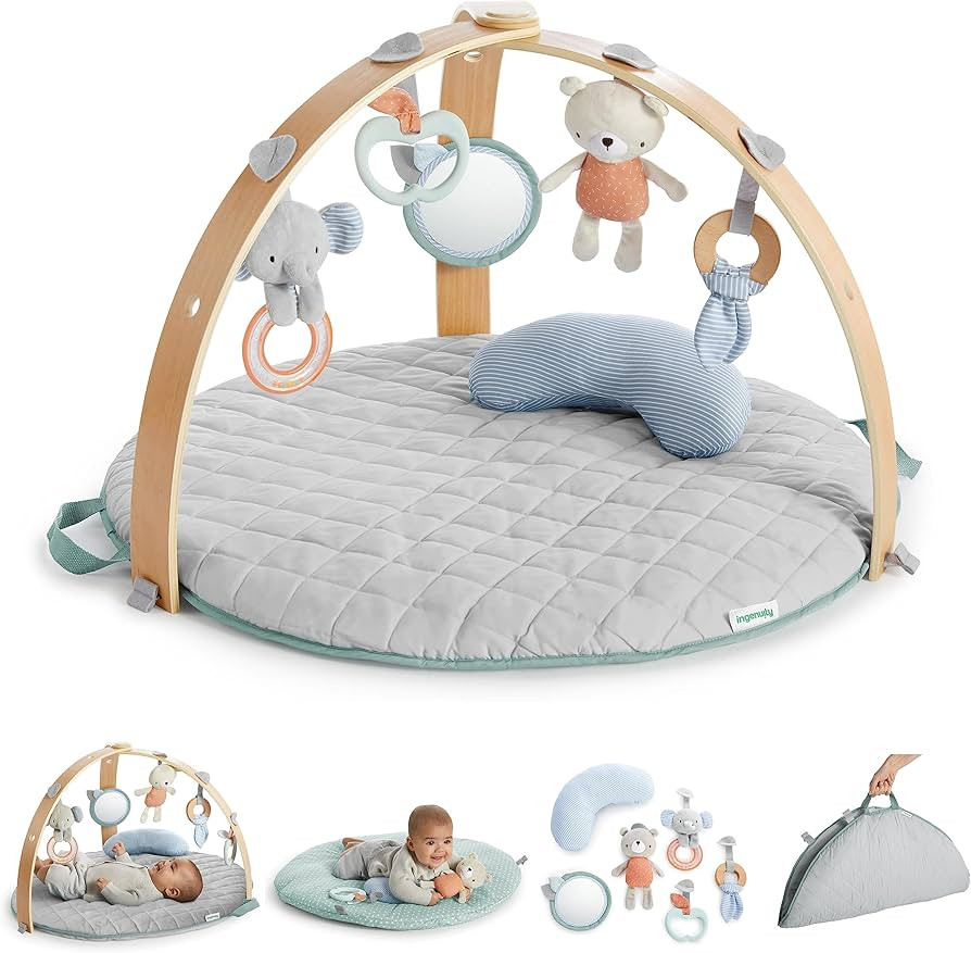 Ingenuity Cozy Spot Reversible Duvet Activity Gym & Play Mat with Wooden Bar - Loamy, Ages Newbor... | Amazon (US)