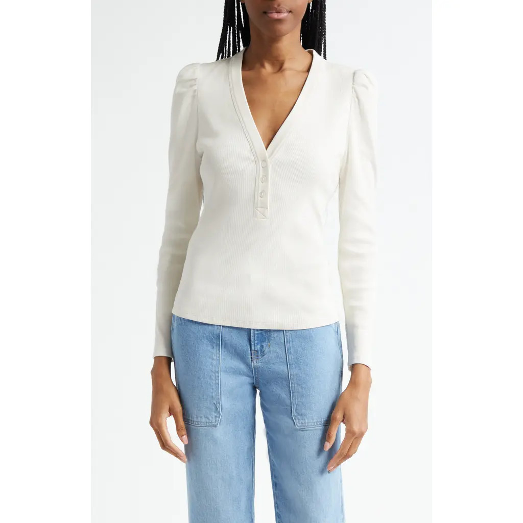 Veronica Beard Dekalb Long Sleeve Henley in Ecru at Nordstrom, Size Large | Nordstrom