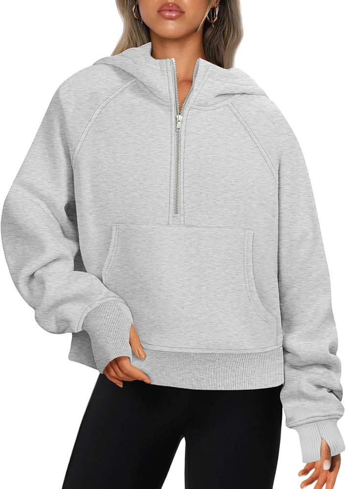 ATHMILE Sweatshirts For Women Cropped Hoodies Half Zip Fleece Pullover Winter Clothes Quarter Zip... | Amazon (US)